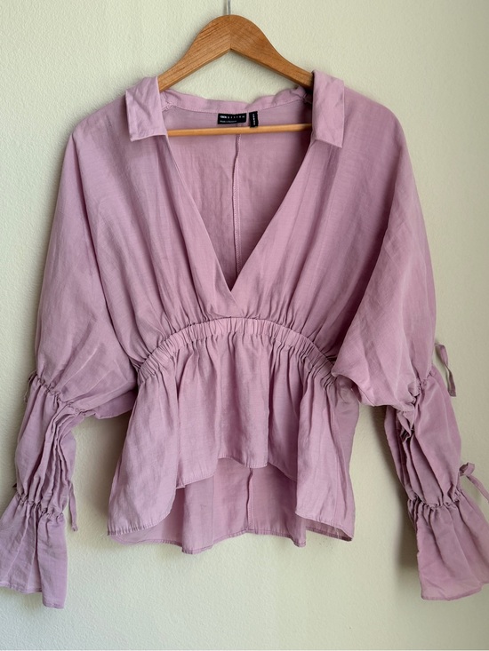 ASOS Tops - ASOS Design lilac Peasant Blouse - V-Neck, Gathered Waist- size US 8